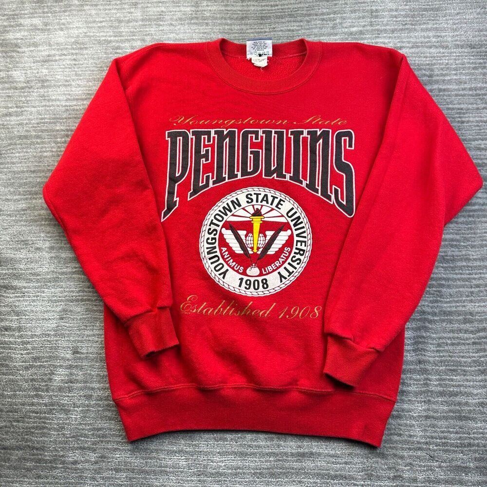 VINTAGE Youngstown State Penguins Sweatshirt Mens Medium Crewneck Pullover 90s